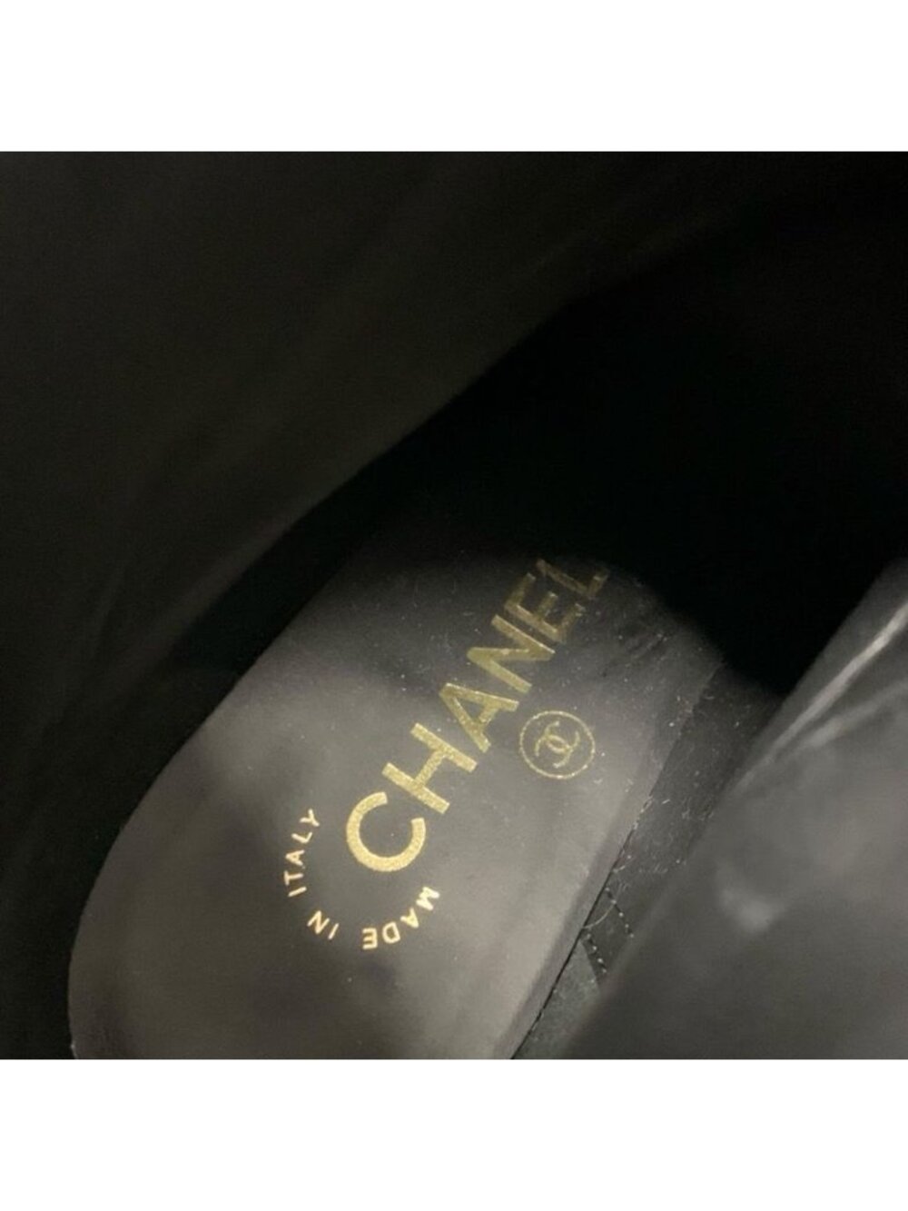 Chanel Boots Short Shoes Leather Patent Black Gold Coco Mark Icon Logo - Picture 7 of 9